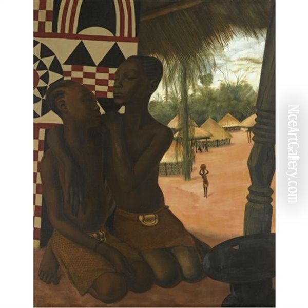 Titi And Naranghe, Daughters Of Chief Eki Bondo Oil Painting by Alexander Evgenevich Iacovleff