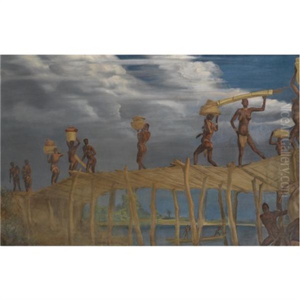 Footbridge At Fort Archambault Oil Painting by Alexander Evgenevich Iacovleff