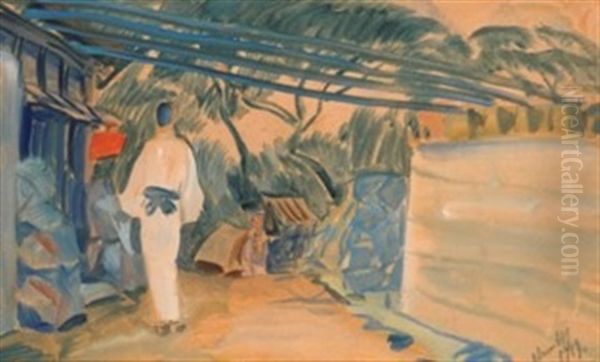 Japanese Woman In The Garden Oil Painting by Alexander Evgenevich Iacovleff