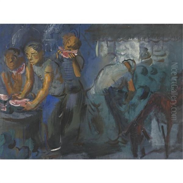 Melon Eaters Oil Painting by Alexander Evgenevich Iacovleff