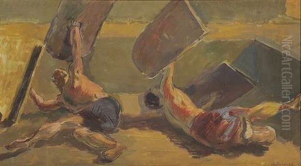 Scene De Combat, L'exercice Du Bouclier Oil Painting by Alexander Evgenevich Iacovleff