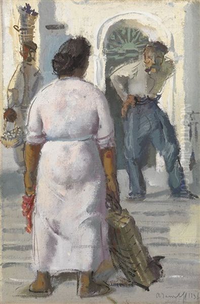 Street Meeting, Capri Oil Painting by Alexander Evgenevich Iacovleff