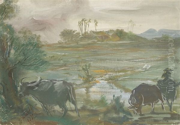 Rizieres A Annam Indochine Oil Painting by Alexander Evgenevich Iacovleff