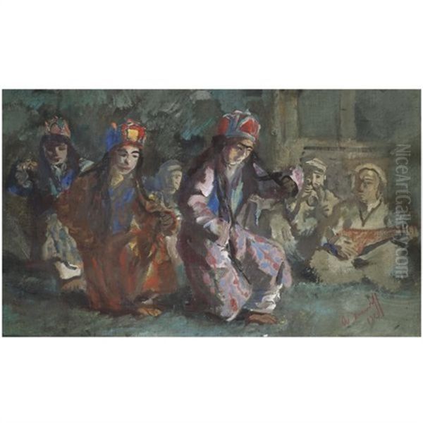 Dancers Of The Mir Of Hounza Oil Painting by Alexander Evgenevich Iacovleff