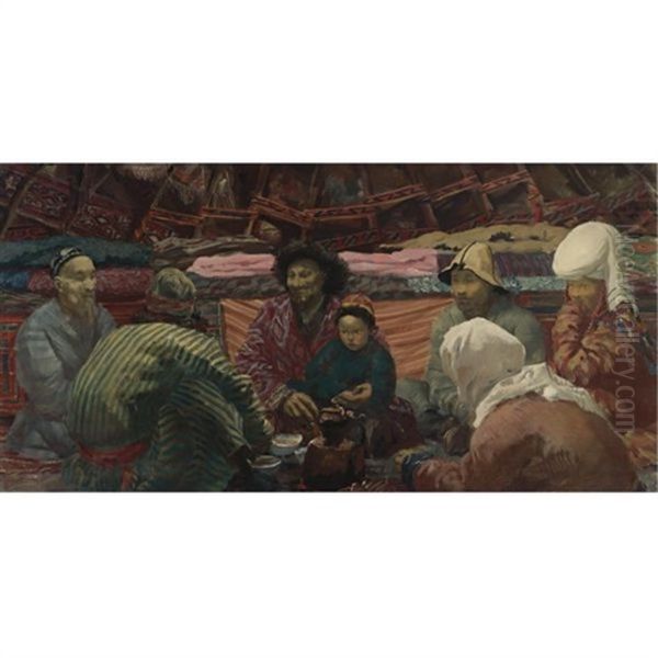Under A Kirghiz Tent Oil Painting by Alexander Evgenevich Iacovleff