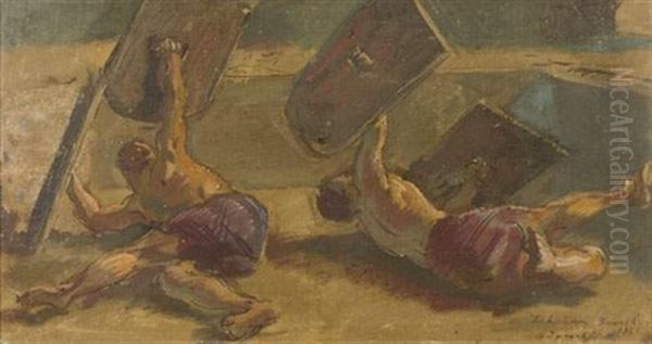 Scene De Combat, L'exercice Du Bouclier Oil Painting by Alexander Evgenevich Iacovleff