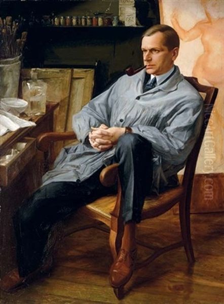 Portrait Of Vasilii Shukhaev In His Studio Oil Painting by Alexander Evgenevich Iacovleff