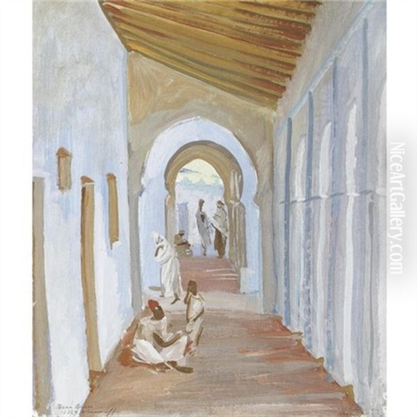 Figures In A Portico, Algeria Oil Painting by Alexander Evgenevich Iacovleff