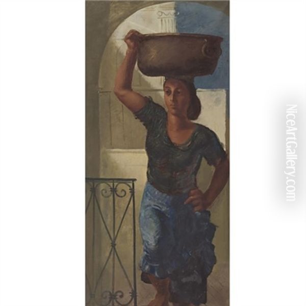 Carrying Water In Capri Oil Painting by Alexander Evgenevich Iacovleff