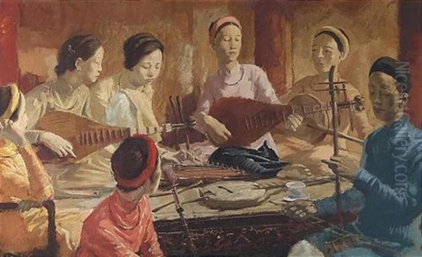 Family Concert In Hue, Vietnam Oil Painting by Alexander Evgenevich Iacovleff