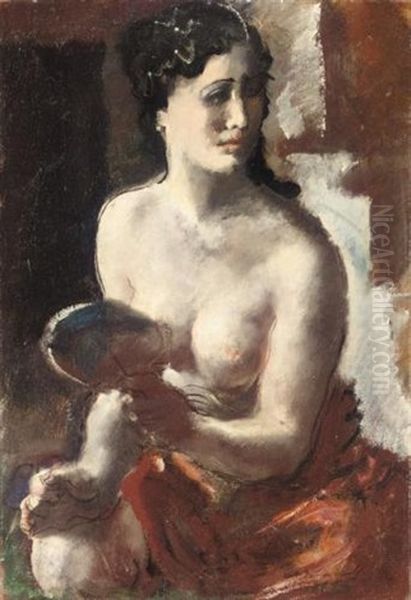 Female Nude With Mirror Oil Painting by Alexander Evgenevich Iacovleff