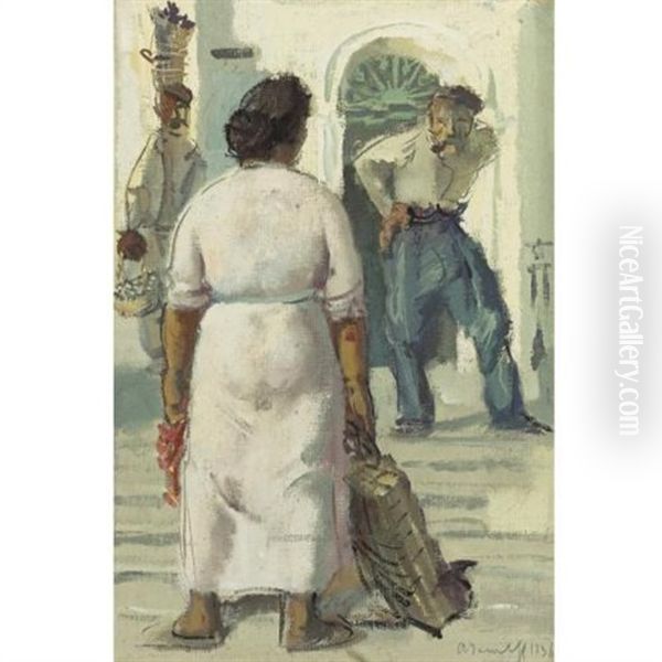 Capri-conversation Oil Painting by Alexander Evgenevich Iacovleff