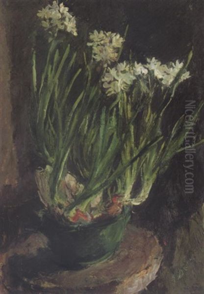 Flowers In A Green Pot Oil Painting by Alexander Evgenevich Iacovleff