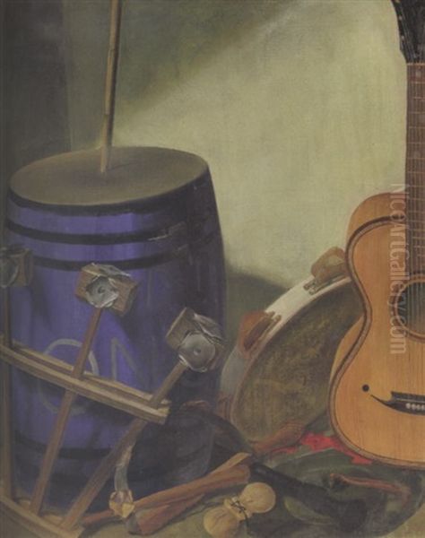 Still Life With Musical Instruments Oil Painting by Alexander Evgenevich Iacovleff