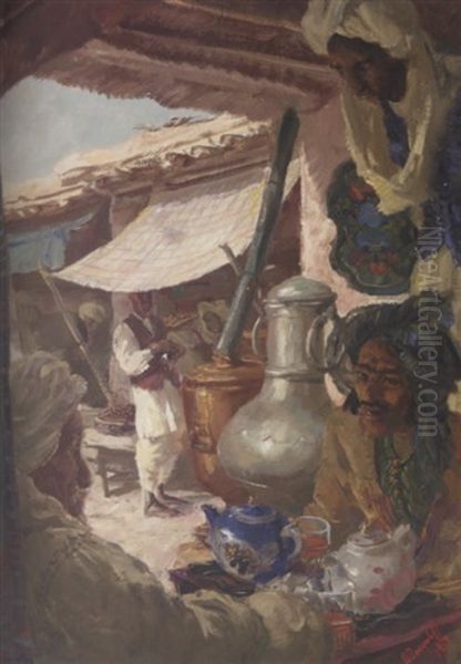 Bazaar At Ghazini Oil Painting by Alexander Evgenevich Iacovleff
