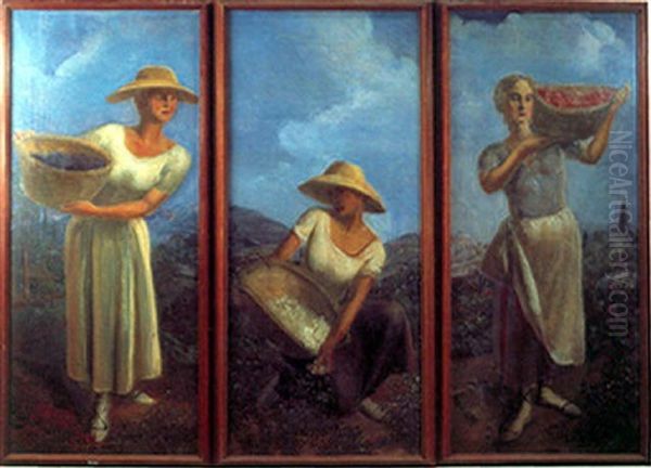 Les Trois Cueilleuses Oil Painting by Alexander Evgenevich Iacovleff