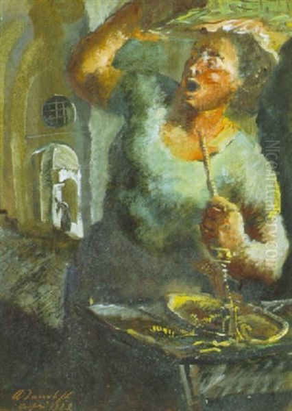 Fishmonger Oil Painting by Alexander Evgenevich Iacovleff