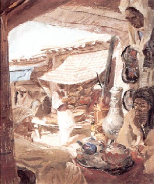 At Tchai-khane, Afghanistan Oil Painting by Alexander Evgenevich Iacovleff