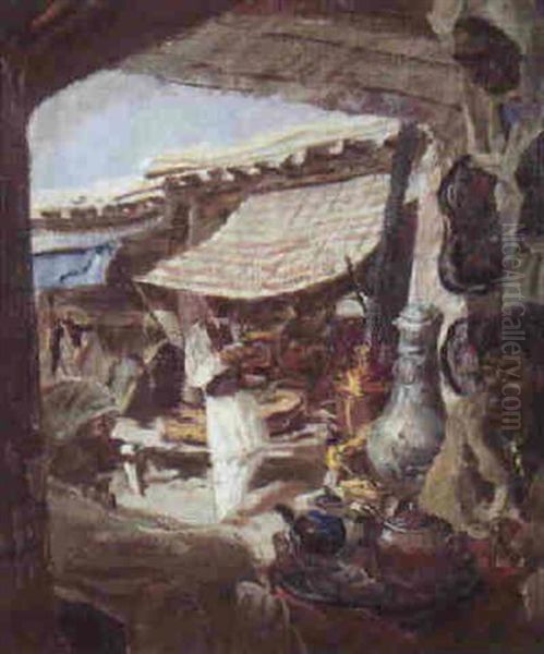 Un Tchai-khane A Ghazni, En Afghanistan Oil Painting by Alexander Evgenevich Iacovleff