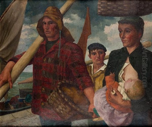 Familia De Pescadores Oil Painting by Julian Ibanez de Aldecoa