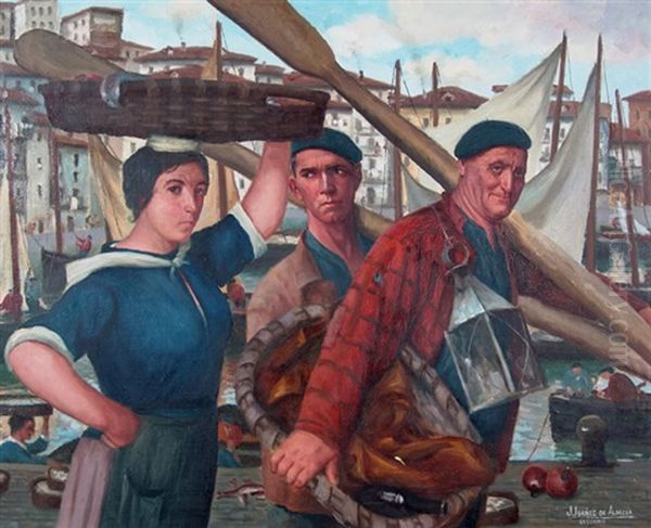 Vuelta De La Pesca, Lequeitio Oil Painting by Julian Ibanez de Aldecoa
