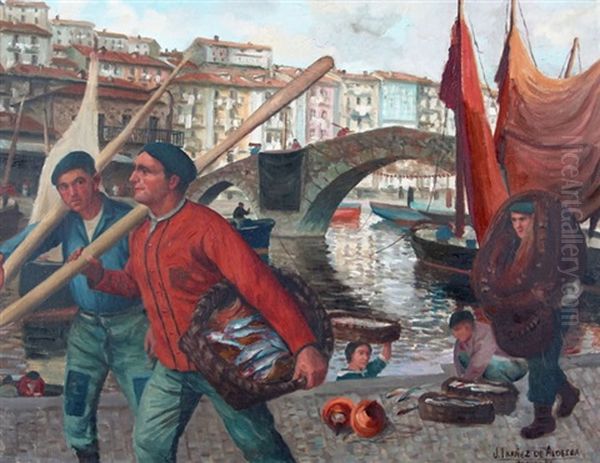 Pescadores, Ondarroa Oil Painting by Julian Ibanez de Aldecoa