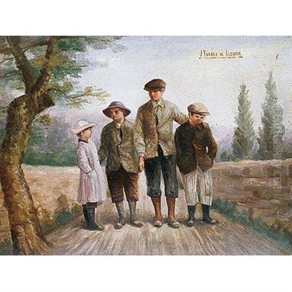 Ninos Oil Painting by Julian Ibanez de Aldecoa