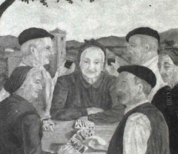 Vascos Jugando A Las Cartas Oil Painting by Julian Ibanez de Aldecoa