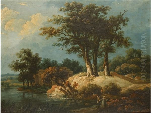 View In The Lake District Oil Painting by Julius Caesar Ibbetson