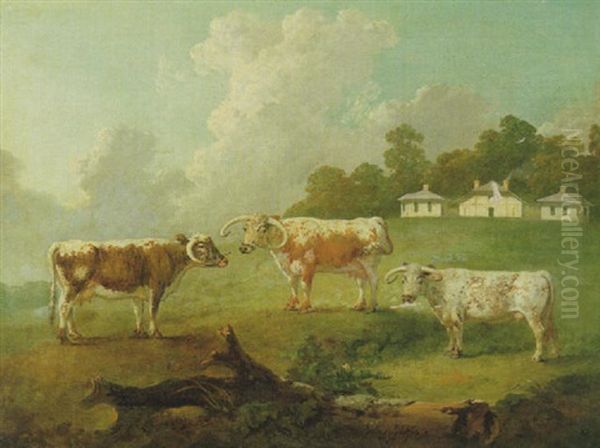 Landskap Med Boskap Oil Painting by Julius Caesar Ibbetson