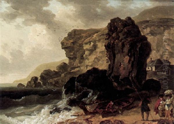 Coastal Landscape With Cliff Dene, Steephill Cove, Isle Of Wight Oil Painting by Julius Caesar Ibbetson