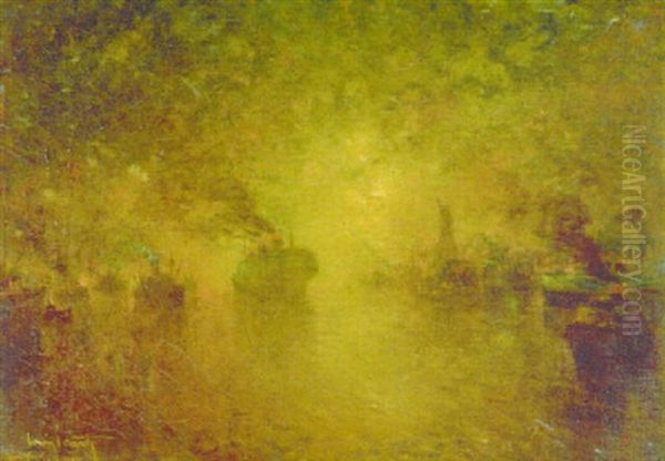 New York Harbour Oil Painting by Louis Icart