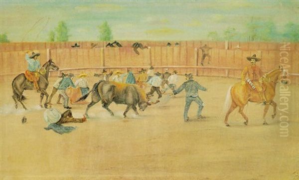 Toreando Un Toro Embolado Oil Painting by Ernesto Icaza
