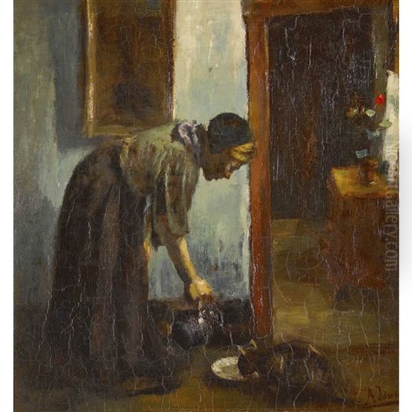 Milch Fur Die Katze Oil Painting by Andre Idserda