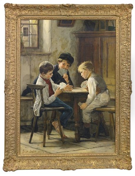 A Game Of Cards Oil Painting by Gustav Karoly Igler