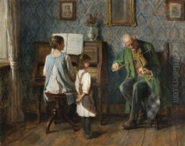Die Musikstunde Oil Painting by Gustav Karoly Igler