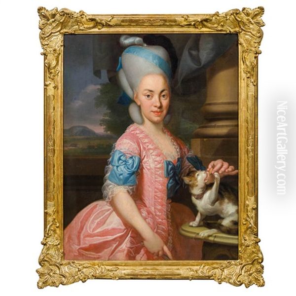 Dame Mit Katzchen Oil Painting by Johann Eberhard Ihle