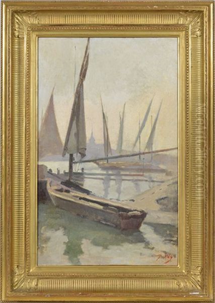 Barques Dans La Rade De Geneve Oil Painting by Jean Daniel Ihly