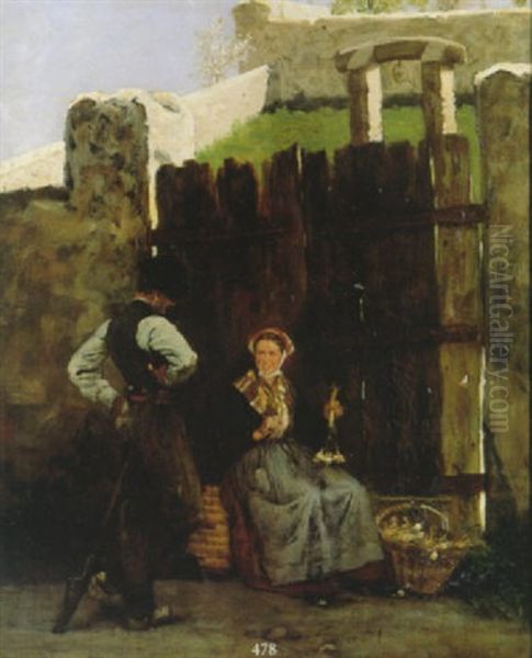 Zwiebelverkauferin Und Charmeur Oil Painting by Jean Daniel Ihly