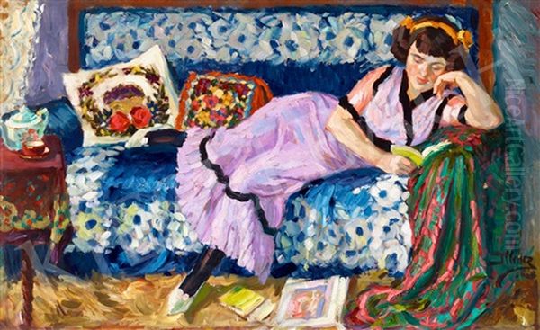 A Cup Of Tea Oil Painting by Leopold Illencz