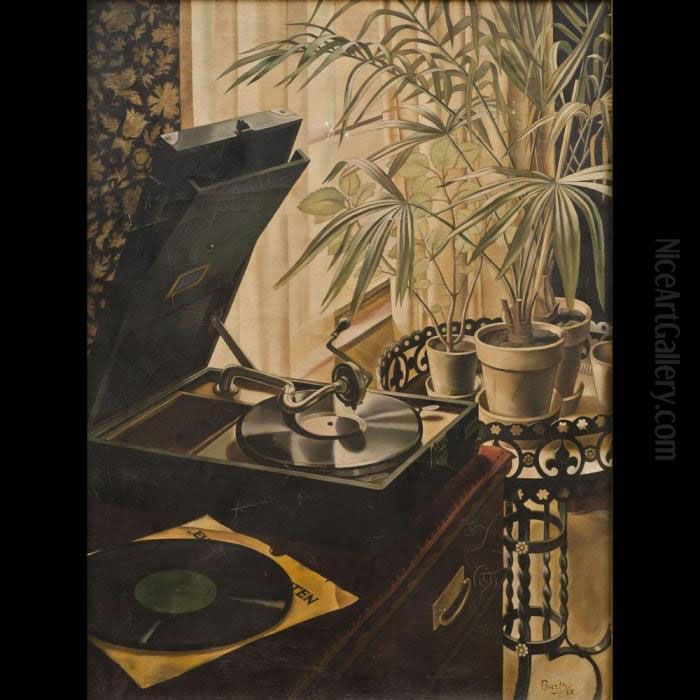 Interno Con Giradischi Oil Painting by Amadeus Ernst Barth