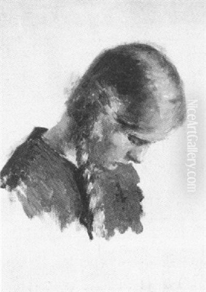 Head Of A Young Girl Oil Painting by Peter Vilhelm Ilsted