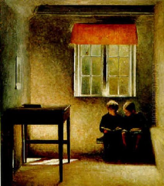 Interior Med To Born Oil Painting by Peter Vilhelm Ilsted