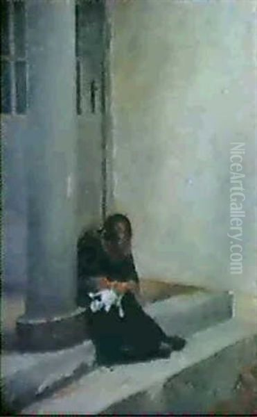 Pige Med Kattekilling Oil Painting by Peter Vilhelm Ilsted