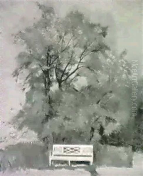 Haveparti Med Baenk Under Et Blomstrende Trae Oil Painting by Peter Vilhelm Ilsted