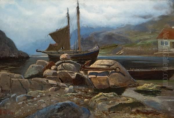 Seilskute Ankret Opp Oil Painting by Carl Wilhelm Barth