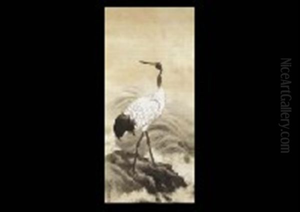 Crane And Sunrise Oil Painting by Keinen Imao