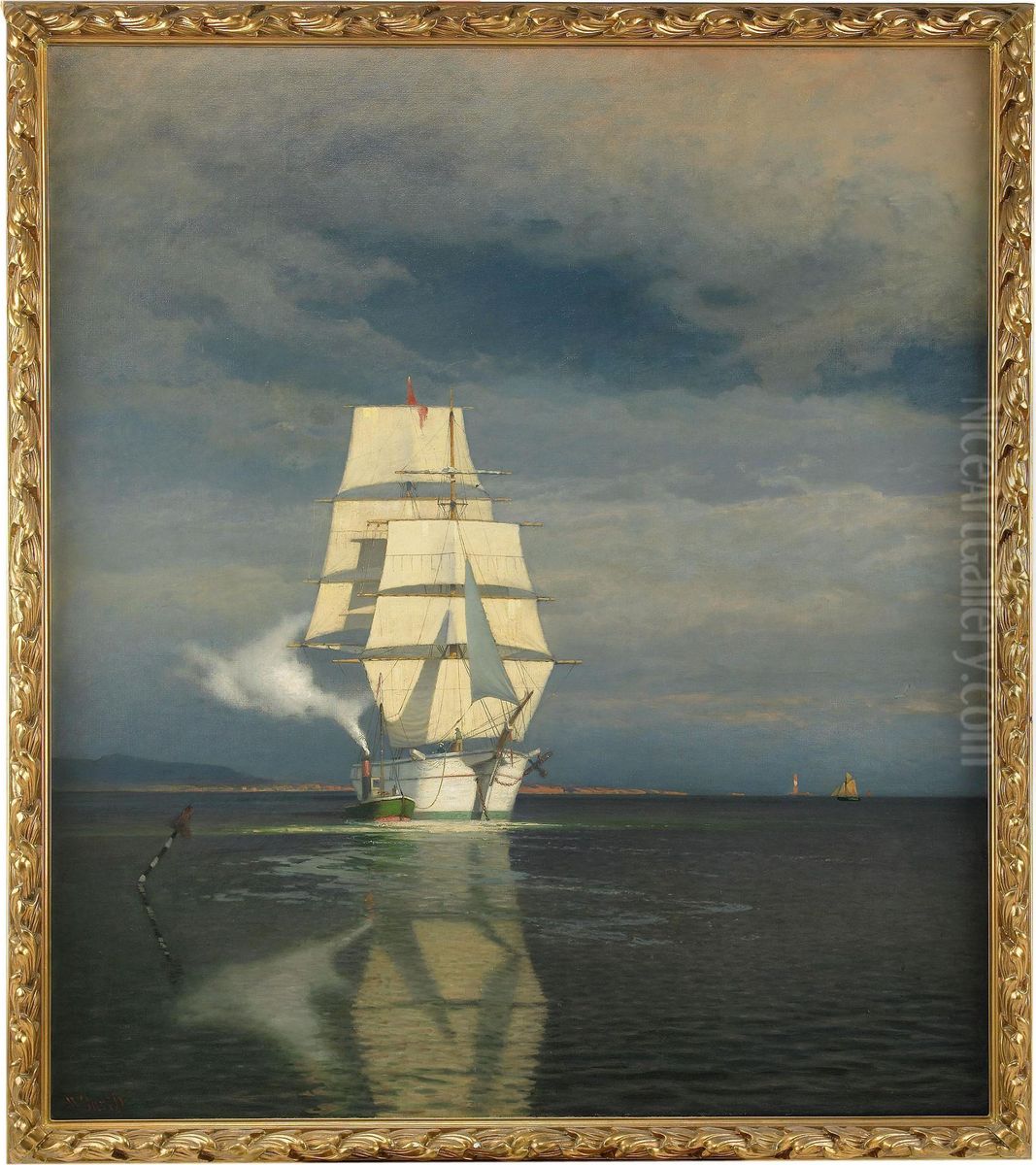 Briggflankerad Av Lotsbat I Skargard Oil Painting by Carl Wilhelm Barth