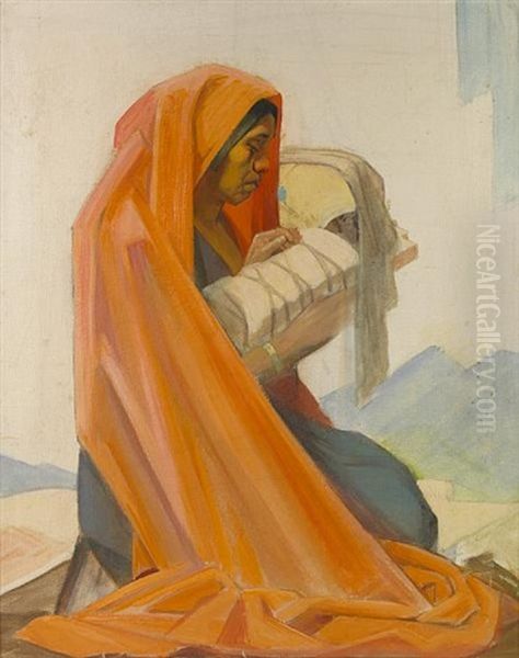 Apache Mother And Child Oil Painting by Joseph Imhoff
