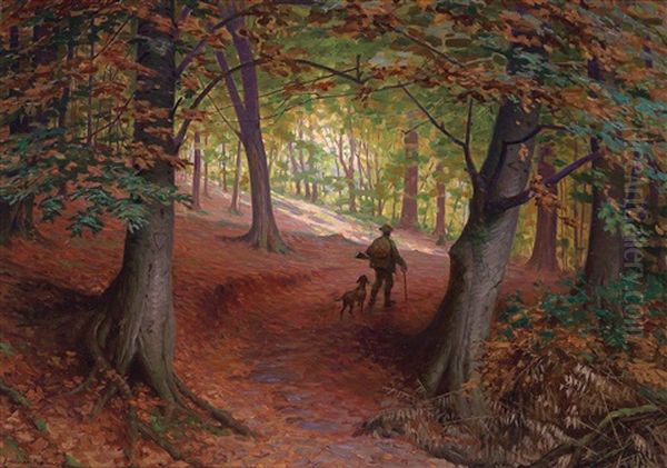 Jager Im Herbstwald Oil Painting by Wilhelm Immenkamp